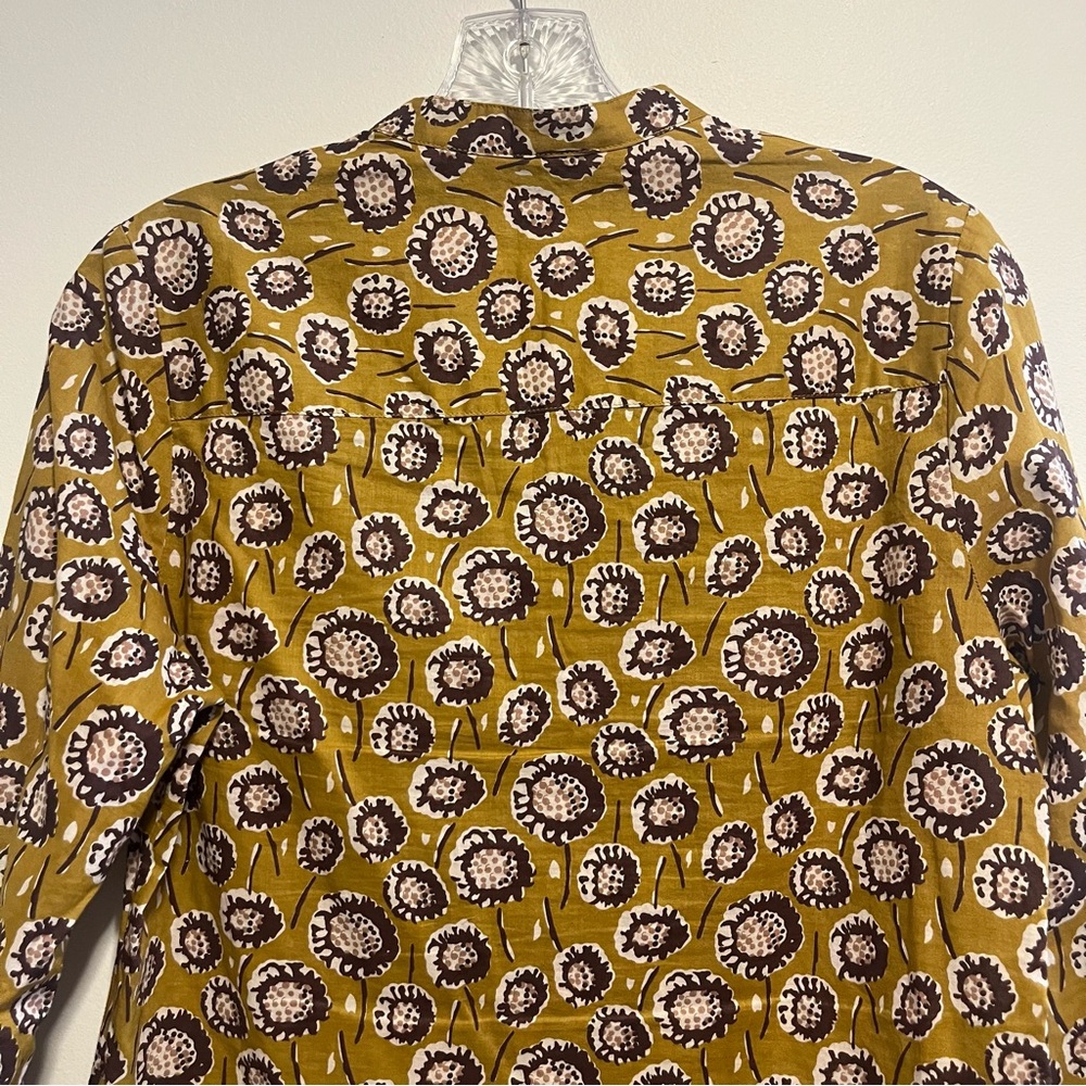 Boden Eliza Embroidered Bib Blouse Mustard Floral 100% Cotton Boho Block Print - Picture 8 of 10
